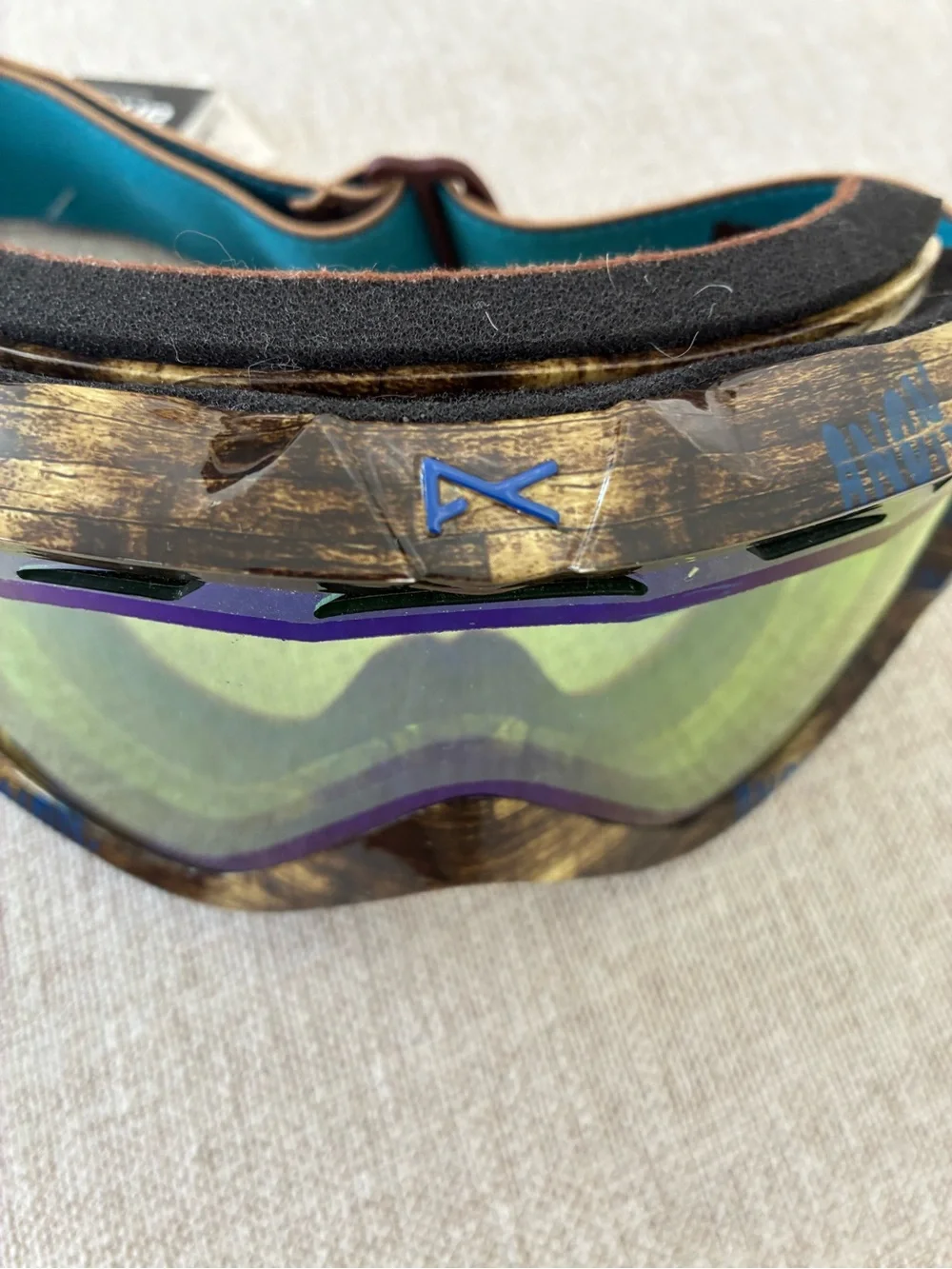 Teal Brown Strap Blue Lens Snow/Ski Goggles